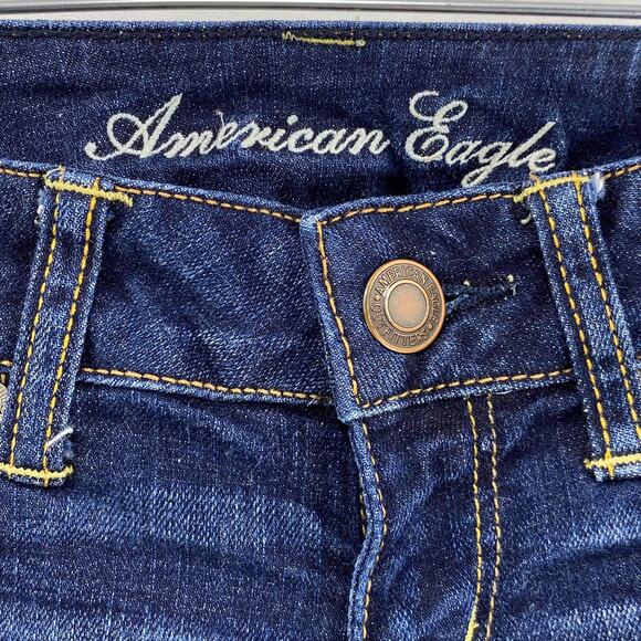 AMERICAN EAGLE Blue Mid Rise Distressed Denim Shorts - Picture 3 of 8